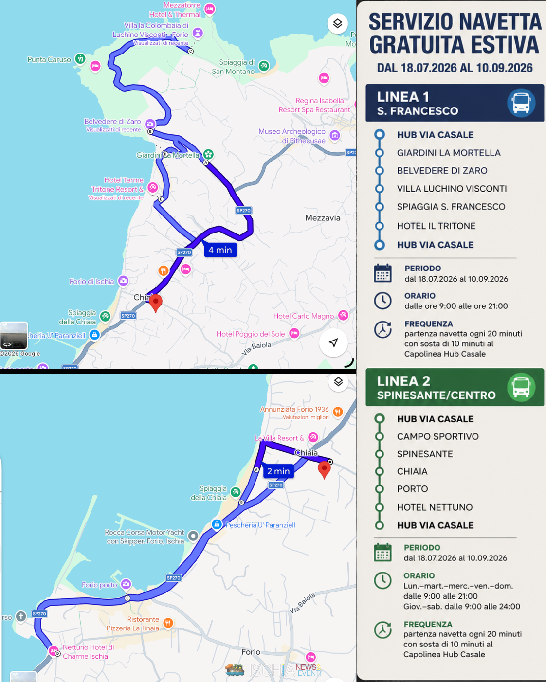 mappa e percorso navette casale